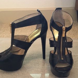 Michael Kors Black leather zip-up heels